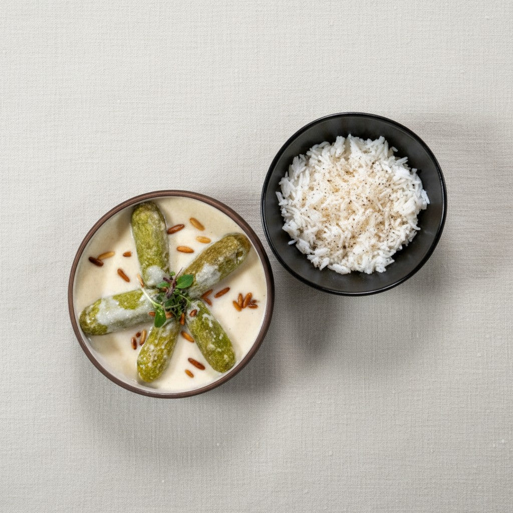 Koussa bil laban (Zucchini stuffed with mince beef in cooked yoghurt sauce)